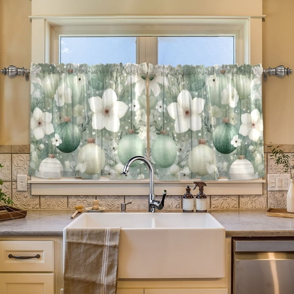 BZSMCE Set of 2 Pieces Window Curtains In Mint Bauble and Flower Pattern 57x24in/57x36in