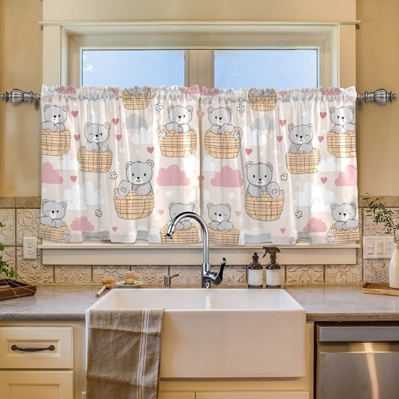 BZSMCE Set of 2 Pieces Window Curtains In Muted Grey Basket Bear Cluster Pattern 57x24in/57x36in