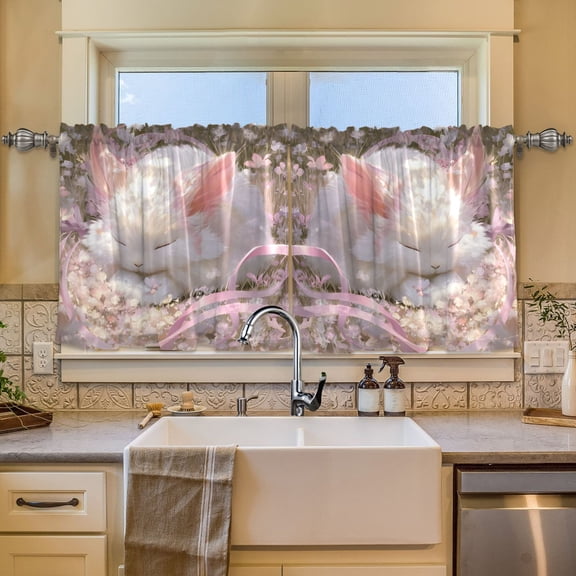 BZSMCE Set of 2 Pieces Window Curtains In Napping Bunny Pattern 57x24in/57x36in