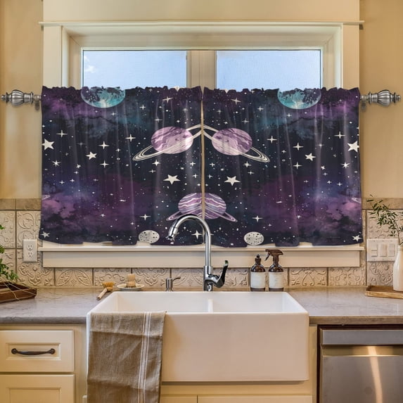BZSMCE Set of 2 Pieces Window Curtains In Night Sky Mosaic Pattern 57x24in/57x36in