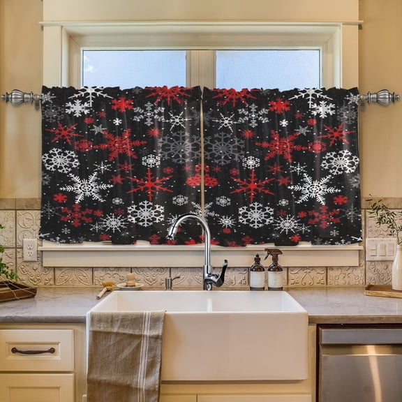 BZSMCE Set of 2 Pieces Window Curtains In Nocturnal Snowflake Fiesta Pattern 57x24in/57x36in