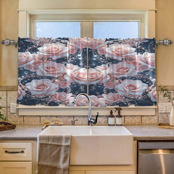 BZSMCE Set of 2 Pieces Window Curtains In Nocturne Rose Shimmer Pattern 57x24in/57x36in