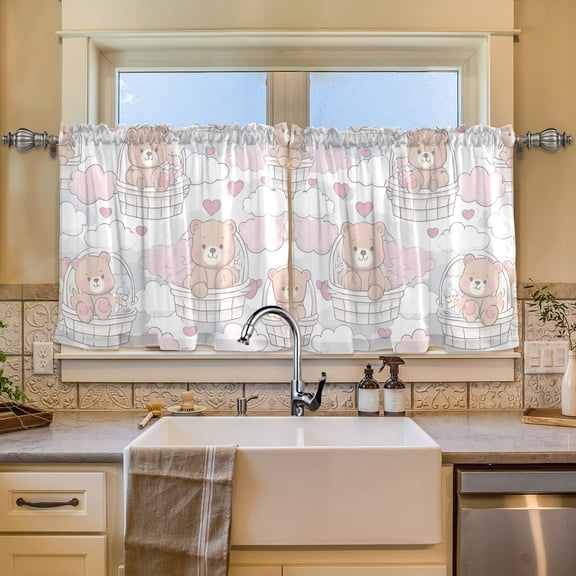 BZSMCE Set of 2 Pieces Window Curtains In Pale Sketch Basket Bears Pattern 57x24in/57x36in