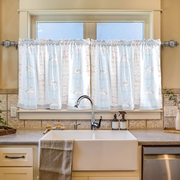 BZSMCE Set of 2 Pieces Window Curtains In Pale Stripe Critter Pattern 57x24in/57x36in