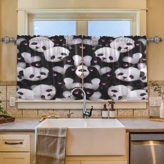 BZSMCE Set of 2 Pieces Window Curtains In Panda Love Bomb Pattern 57x24in/57x36in