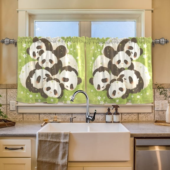 BZSMCE Set of 2 Pieces Window Curtains In Panda Stack Pattern 57x24in/57x36in