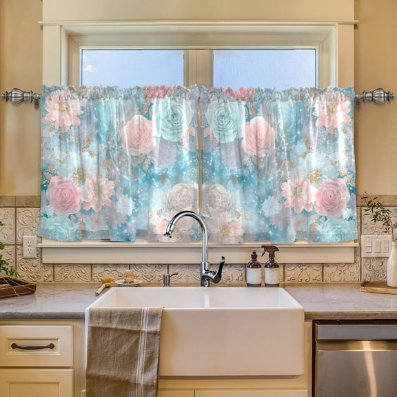 BZSMCE Set of 2 Pieces Window Curtains In Pastel Floral Pattern 57x24in/57x36in