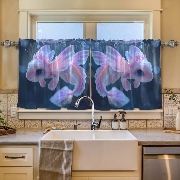 BZSMCE Set of 2 Pieces Window Curtains In Pastel Underwater Fish Pattern 57x24in/57x36in