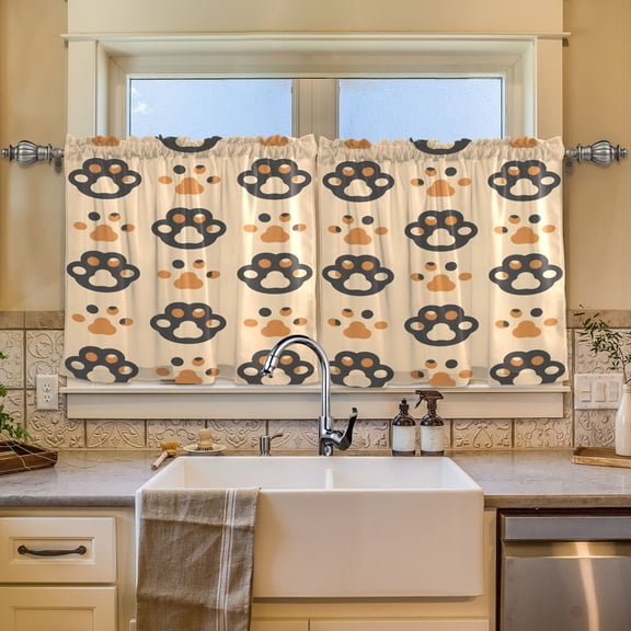 BZSMCE Set of 2 Pieces Window Curtains In Pet Paw Pattern 57x24in/57x36in