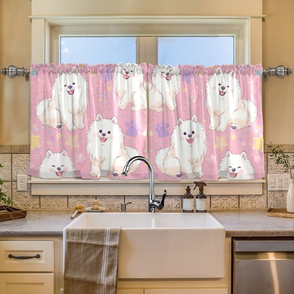 BZSMCE Set of 2 Pieces Window Curtains In Pink Cloud Pups Pattern 57x24in/57x36in