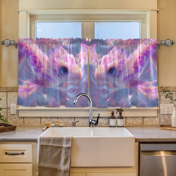 BZSMCE Set of 2 Pieces Window Curtains In Pink Fantasy Fish Pattern 57x24in/57x36in