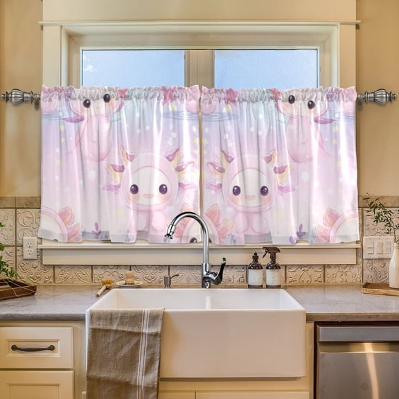 BZSMCE Set of 2 Pieces Window Curtains In Pink Fishs in Snowy Pattern 57x24in/57x36in