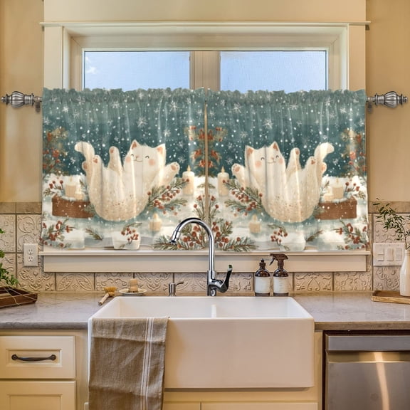 BZSMCE Set of 2 Pieces Window Curtains In Playful Cat Winter Pattern 57x24in/57x36in