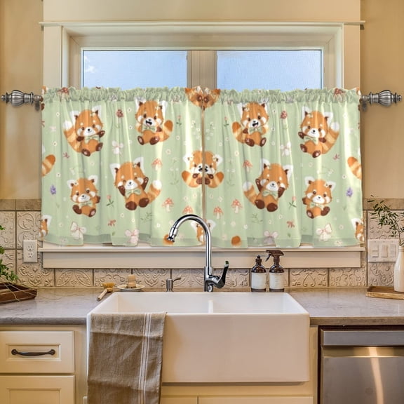 BZSMCE Set of 2 Pieces Window Curtains In Playful Red Panda Pattern 57x24in/57x36in