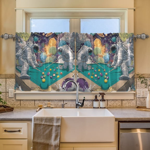 BZSMCE Set of 2 Pieces Window Curtains In Playing Space Pool Pattern 57x24in/57x36in