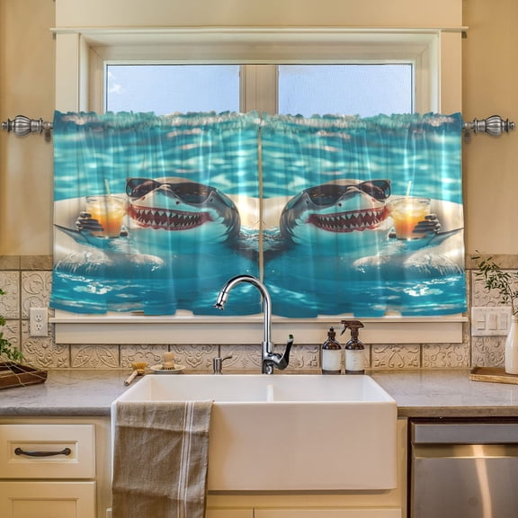 BZSMCE Set of 2 Pieces Window Curtains In Pool Shark Float Pattern 57x24in/57x36in