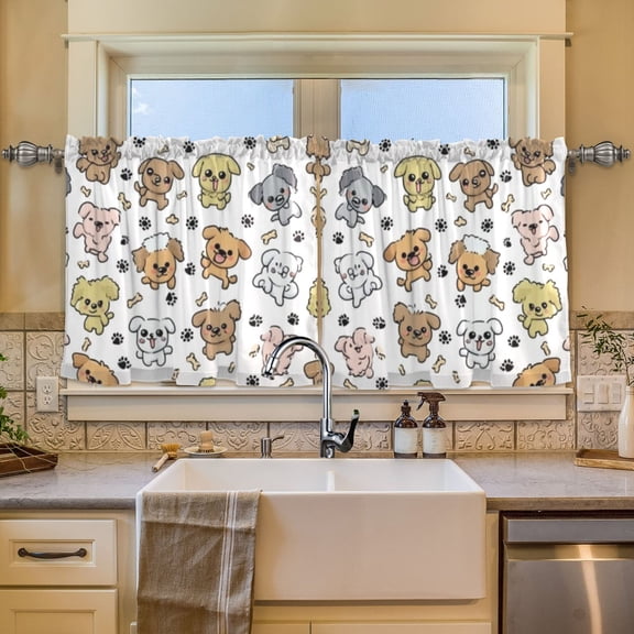 BZSMCE Set of 2 Pieces Window Curtains In Puppy Pattern Pattern 57x24in/57x36in