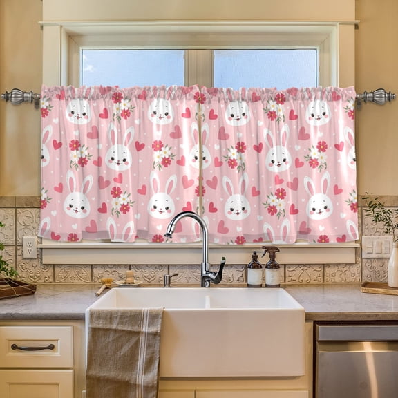 BZSMCE Set of 2 Pieces Window Curtains In Rabbit Heart Pattern Pattern 57x24in/57x36in