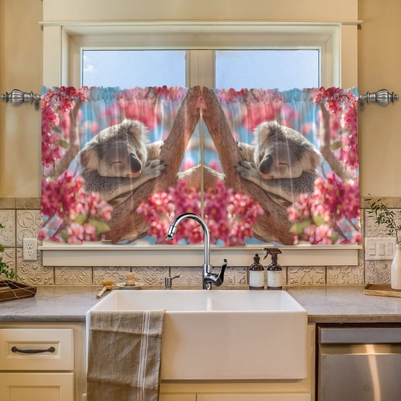 BZSMCE Set of 2 Pieces Window Curtains In Red Bloom Koala Perch Pattern 57x24in/57x36in