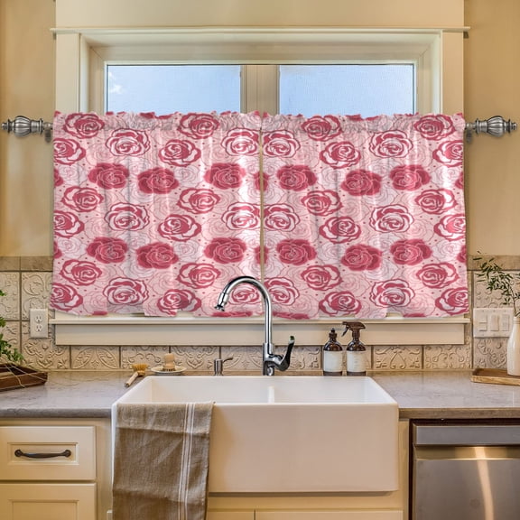 BZSMCE Set of 2 Pieces Window Curtains In Red Rose Repeat Pattern 57x24in/57x36in