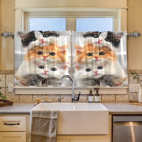 BZSMCE Set of 2 Pieces Window Curtains In Red-frame Cat Pile Pattern 57x24in/57x36in
