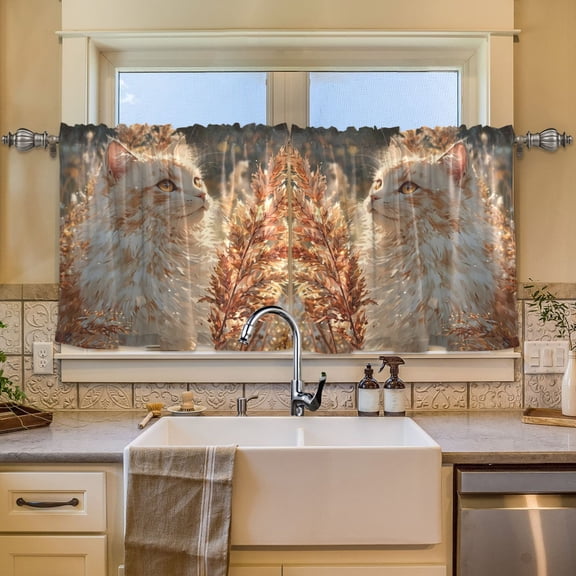 BZSMCE Set of 2 Pieces Window Curtains In Reed Field Cat Pattern 57x24in/57x36in