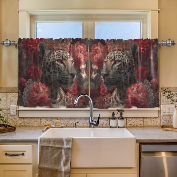 BZSMCE Set of 2 Pieces Window Curtains In Regal Leopard Rose Crown Pattern 57x24in/57x36in