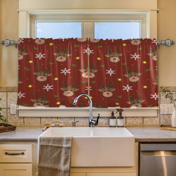 BZSMCE Set of 2 Pieces Window Curtains In Reindeer Snowflake Charm Pattern 57x24in/57x36in