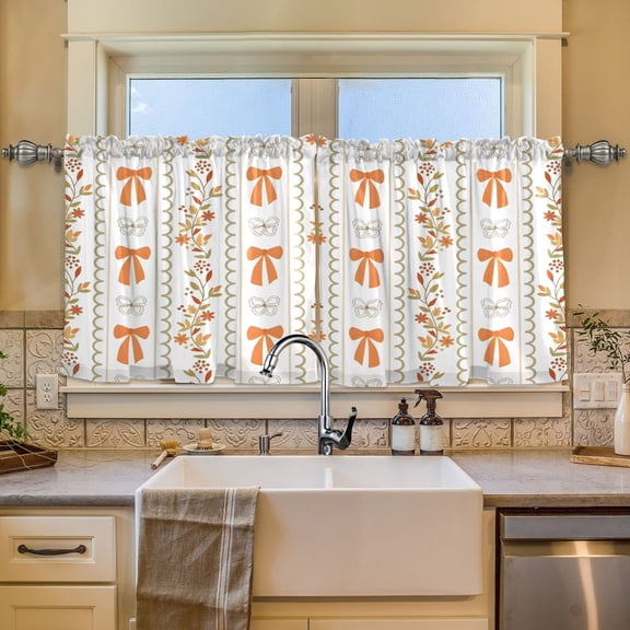 BZSMCE Set of 2 Pieces Window Curtains In Ribbon Floral Border Pattern 57x24in/57x36in