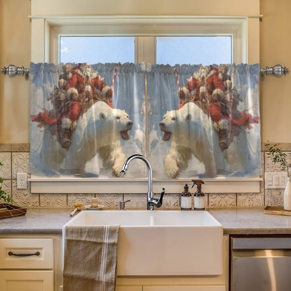 BZSMCE Set of 2 Pieces Window Curtains In Santa Polar Bear Pattern 57x24in/57x36in