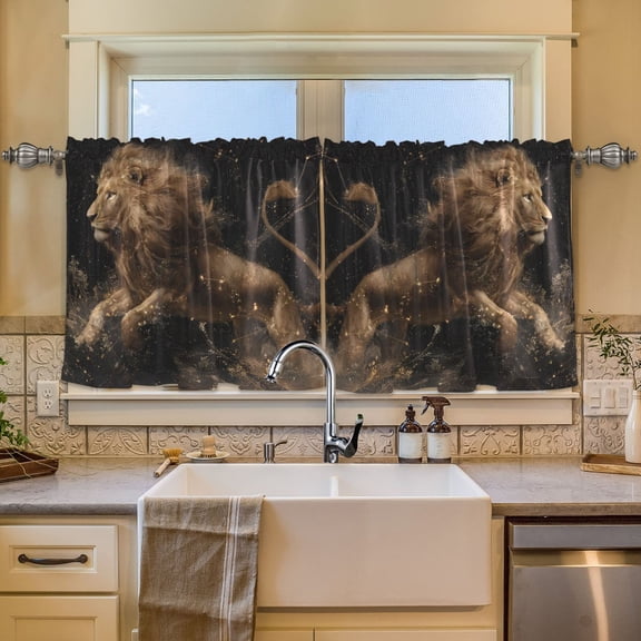 BZSMCE Set of 2 Pieces Window Curtains In Shadow Lion Pattern 57x24in/57x36in