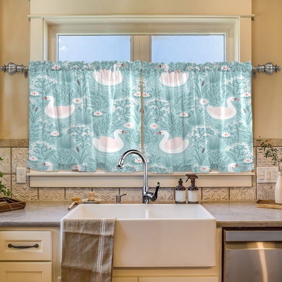 BZSMCE Set of 2 Pieces Window Curtains In Sky Blue Swan Serenity Pattern 57x24in/57x36in
