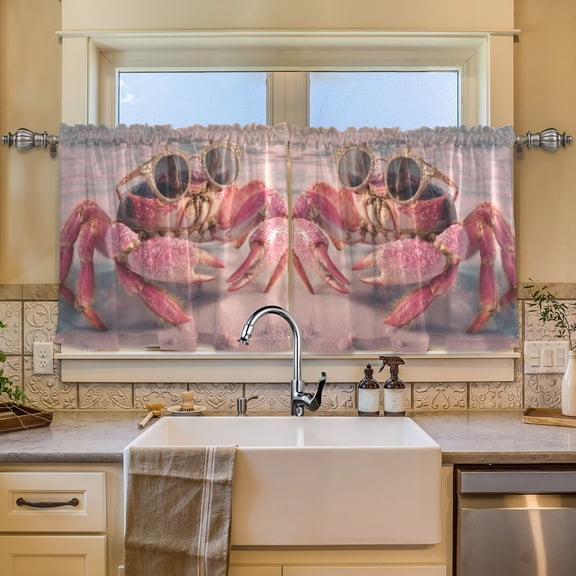 BZSMCE Set of 2 Pieces Window Curtains In Sleek Glass Crab Pattern 57x24in/57x36in