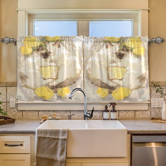 BZSMCE Set of 2 Pieces Window Curtains In Sleeping White Cats Pattern 57x24in/57x36in