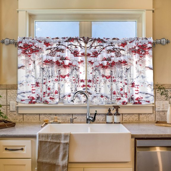 BZSMCE Set of 2 Pieces Window Curtains In Snow - Covered Berries Pattern 57x24in/57x36in