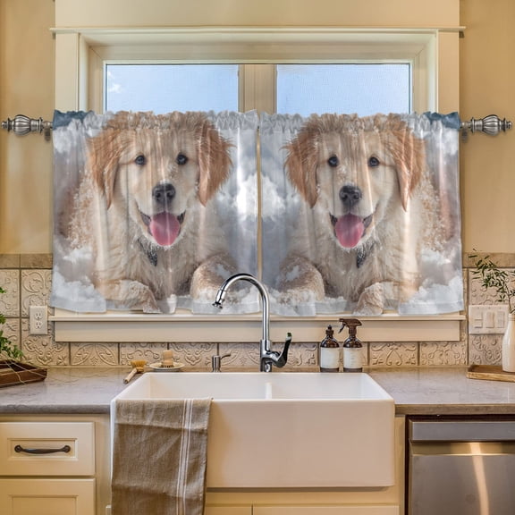 BZSMCE Set of 2 Pieces Window Curtains In Snow Snuggled Golden Pup Pattern 57x24in/57x36in