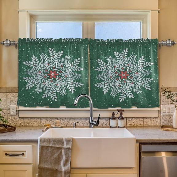 BZSMCE Set of 2 Pieces Window Curtains In Snowflake Greeting Pattern 57x24in/57x36in