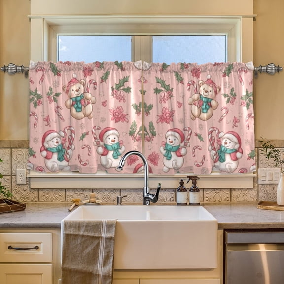 BZSMCE Set of 2 Pieces Window Curtains In Snowman Candy Cane Pattern 57x24in/57x36in