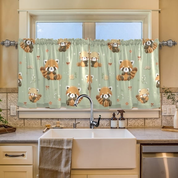 BZSMCE Set of 2 Pieces Window Curtains In Snuggly Red Panda Pattern 57x24in/57x36in