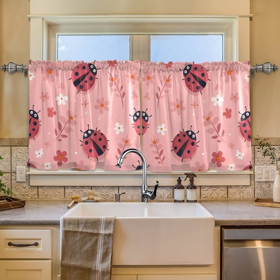 BZSMCE Set of 2 Pieces Window Curtains In Soft Pink Ladybug Pattern 57x24in/57x36in