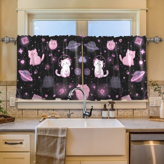 BZSMCE Set of 2 Pieces Window Curtains In Space Kitties Pattern 57x24in/57x36in