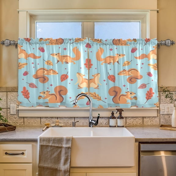 BZSMCE Set of 2 Pieces Window Curtains In Squirrel Leaf Pattern 57x24in/57x36in