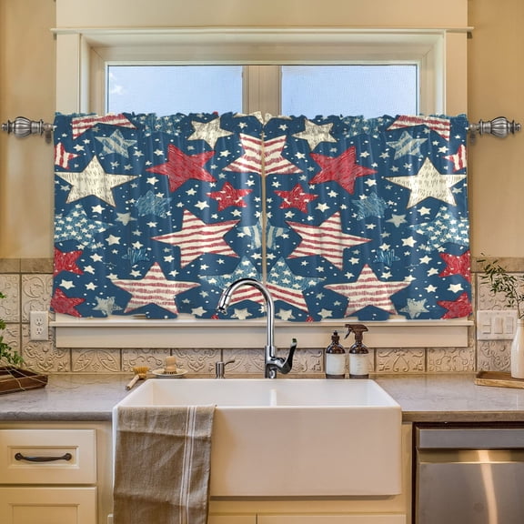 BZSMCE Set of 2 Pieces Window Curtains In Star - Spangled Patriotism Pattern 57x24in/57x36in