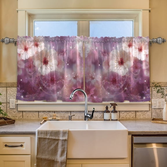 BZSMCE Set of 2 Pieces Window Curtains In Starlit Blossoms Pattern 57x24in/57x36in