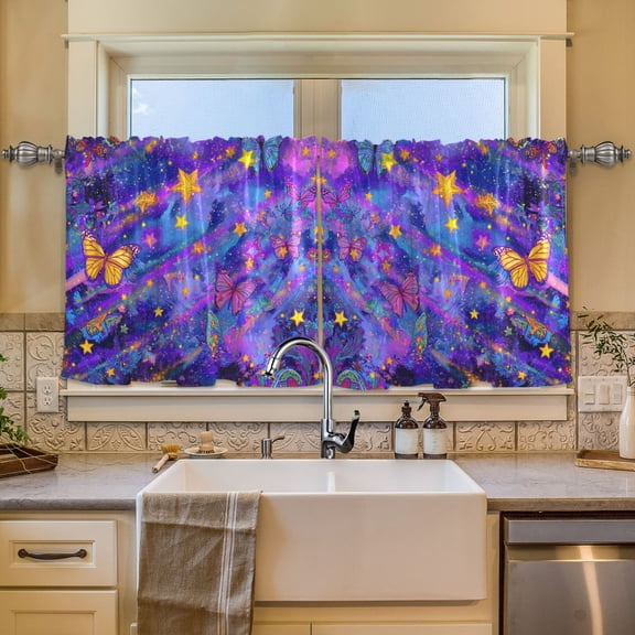 BZSMCE Set of 2 Pieces Window Curtains In Starry Butterfly Night Pattern 57x24in/57x36in
