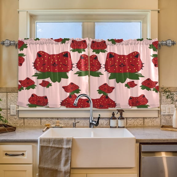 BZSMCE Set of 2 Pieces Window Curtains In Strawberry Pattern Pattern 57x24in/57x36in