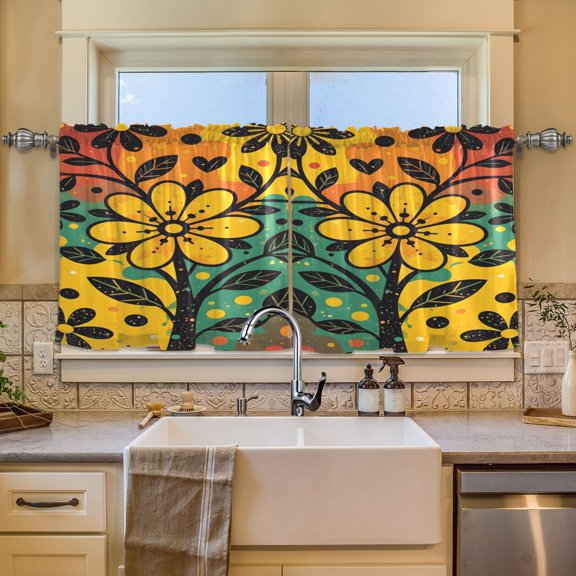 BZSMCE Set of 2 Pieces Window Curtains In Sunny Floral Tree Burst Pattern 57x24in/57x36in