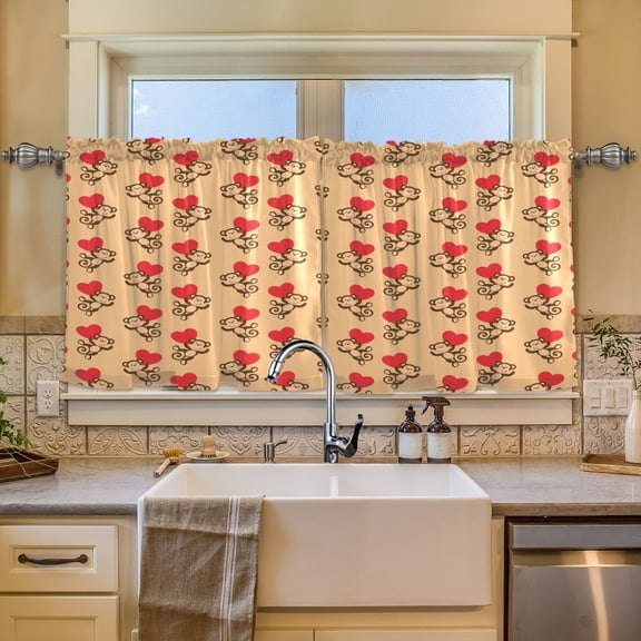 BZSMCE Set of 2 Pieces Window Curtains In Sunset Floral Heart Bounty Pattern 57x24in/57x36in