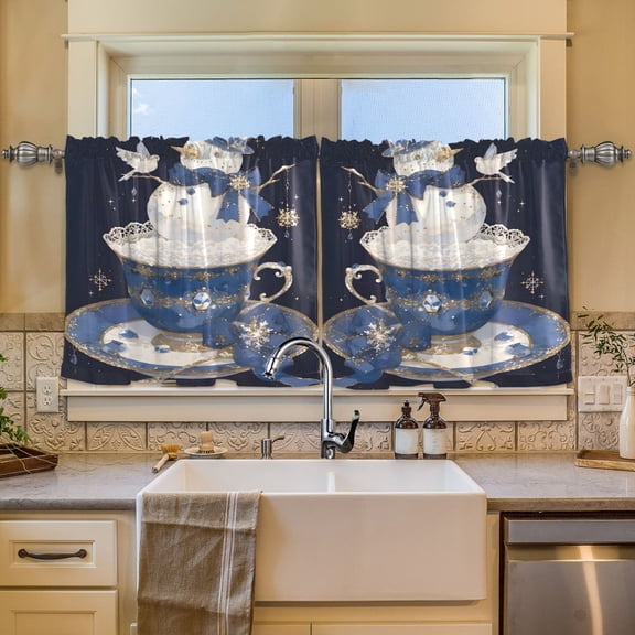 BZSMCE Set of 2 Pieces Window Curtains In Teacup Snowman Pattern 57x24in/57x36in