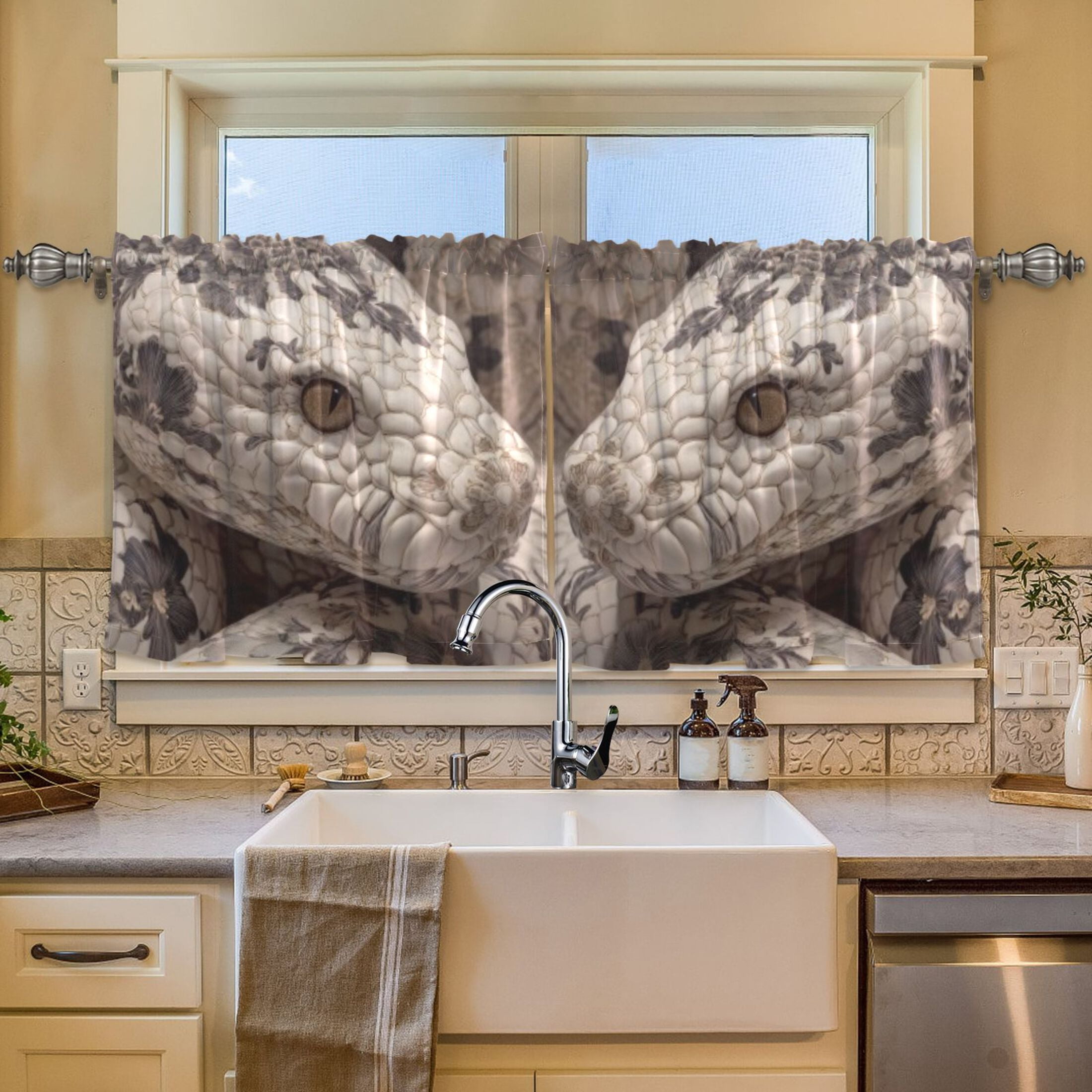 BZSMCE Set of 2 Pieces Window Curtains In Textured Floral Snake Pattern ...